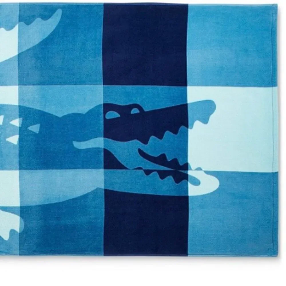 NWT Lacoste Gorgeous Blue Ombre Blocks Logo 100% Cotton Big 72”x36” Beach Towel